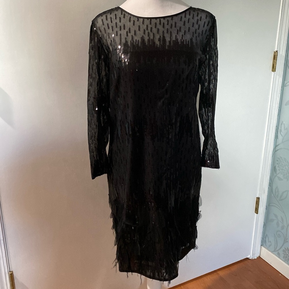 Black sequins and feather dress-wedding party or MOB